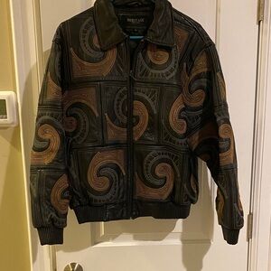 Heritage New York Men's Black and Brown Swirl Leather Bomber Jacket